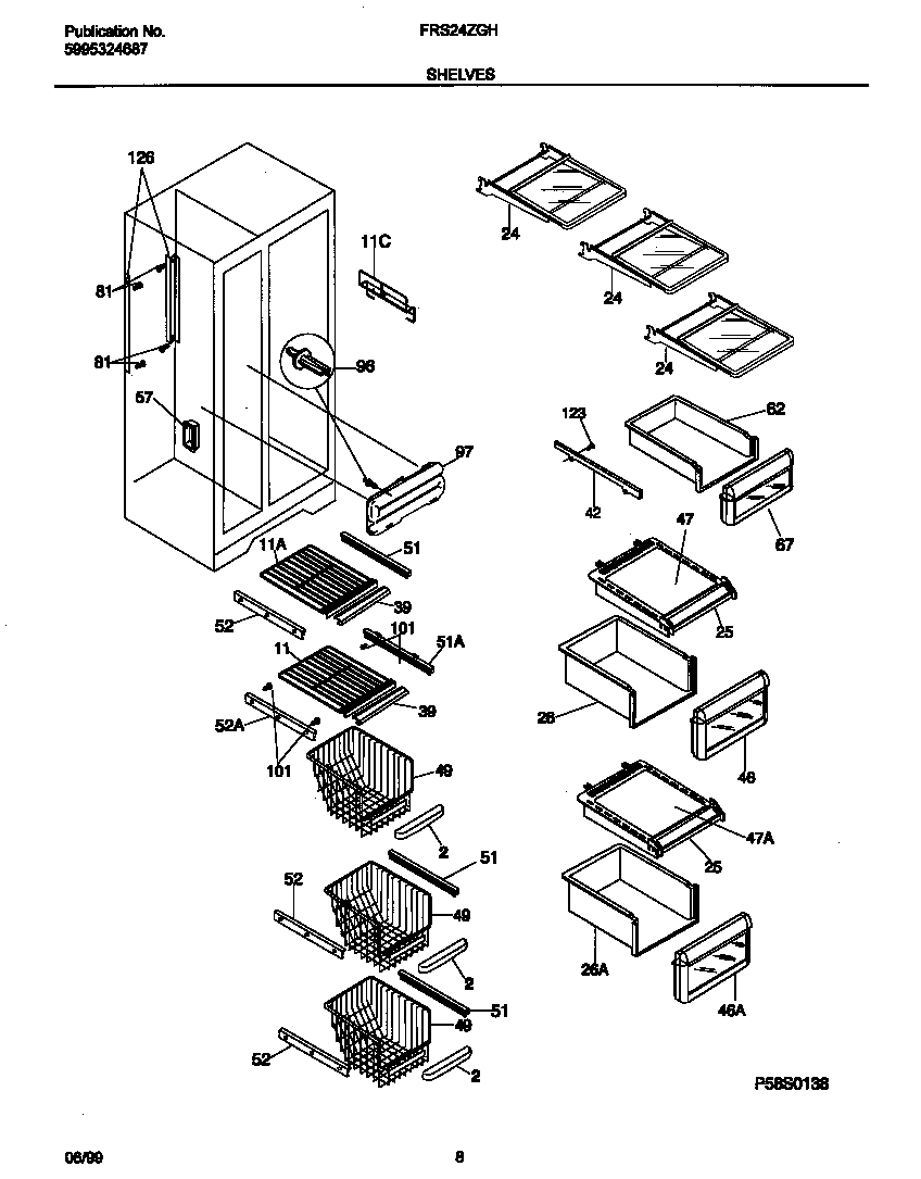 Frigidaire FRS24ZGHD0 shelves diagram