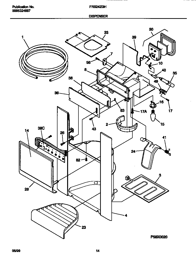 Frigidaire FRS24ZGHD0 ice dispenser diagram