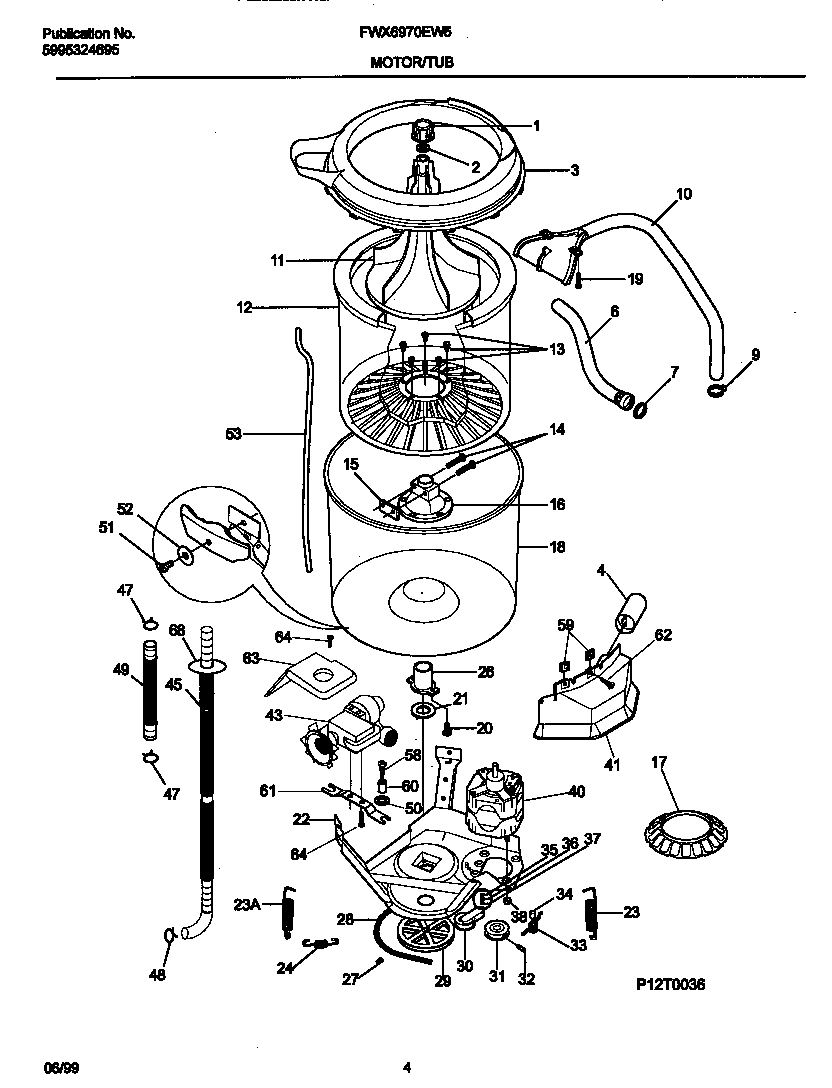 Frigidaire FWX6970EW5 p12t0036 wshr mtr,hose diagram