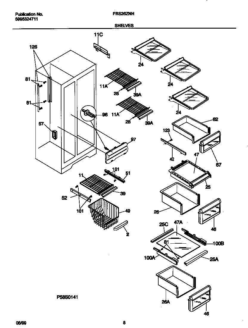 Frigidaire FRS26ZNHB0 shelves diagram