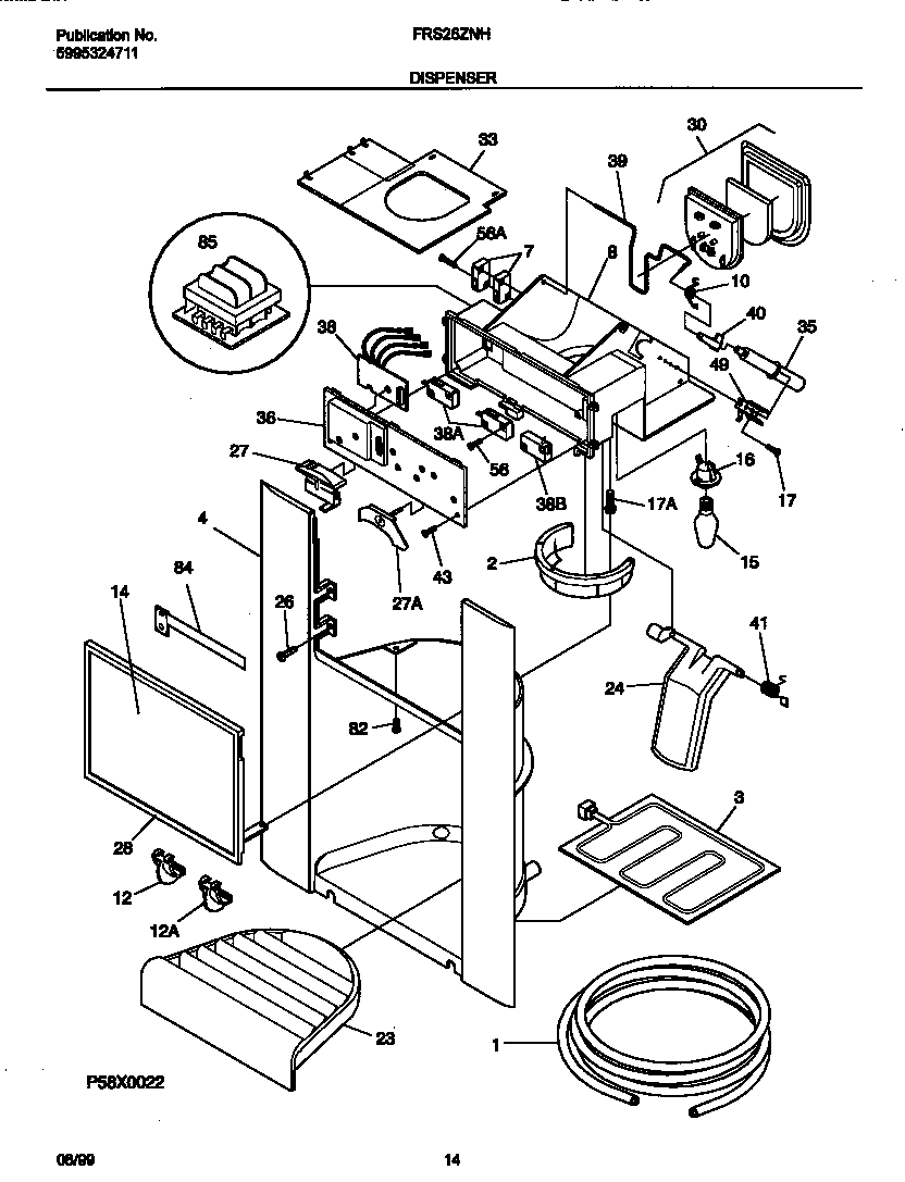 Frigidaire FRS26ZNHB0 ice dispenser diagram