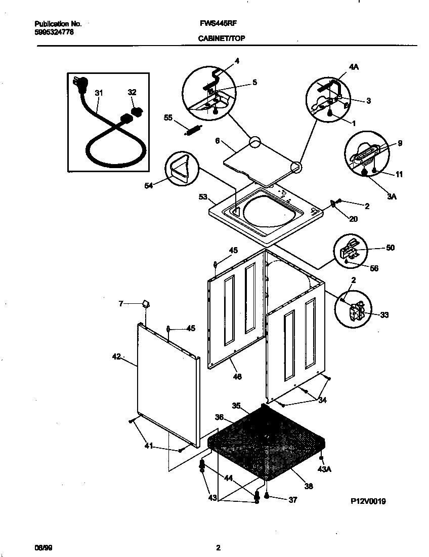 Frigidaire FWS445RFS3 p12v0019 washer cab,top diagram