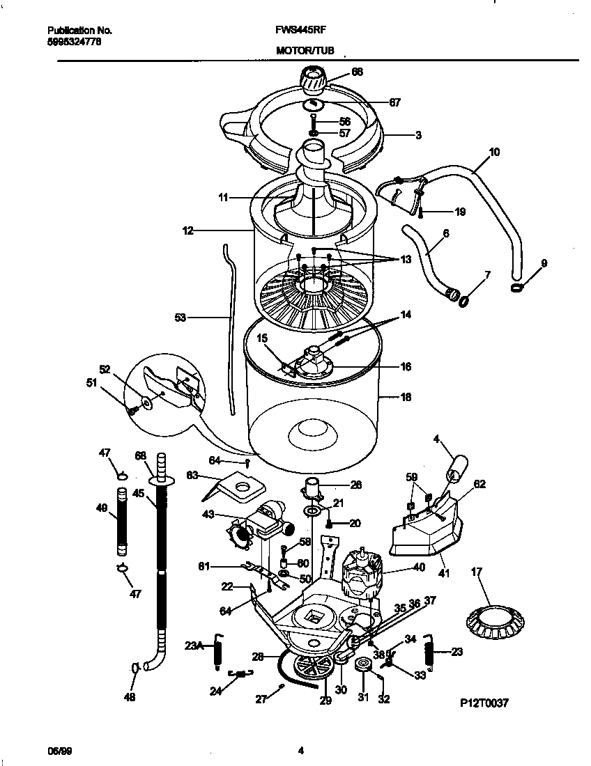 Frigidaire FWS445RFS3 p12t0037 washer mtr,hose diagram