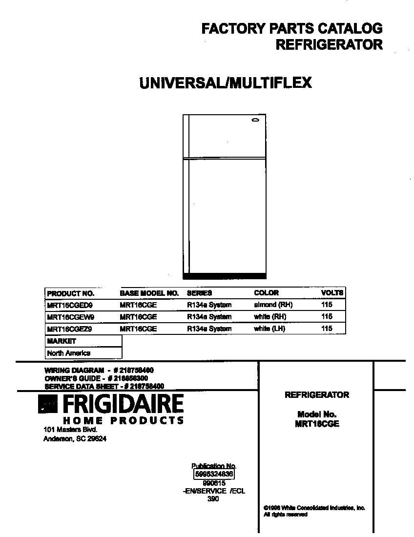Universal/Multiflex (Frigidaire) MRT16CGEZ9 cover diagram