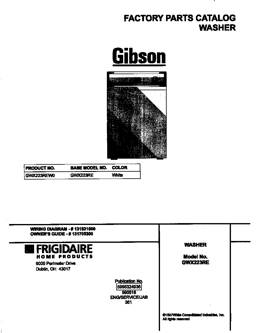 Gibson GWX223REW0 cover diagram