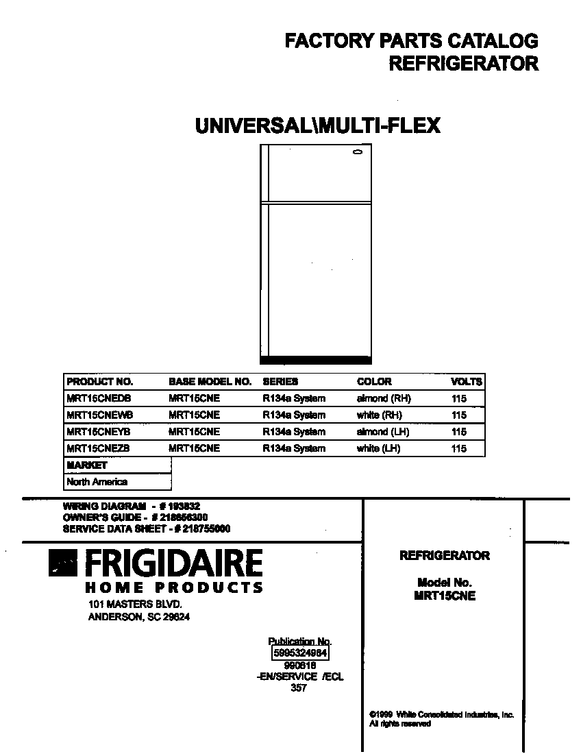 Universal/Multiflex (Frigidaire) MRT15CNEYB cover diagram