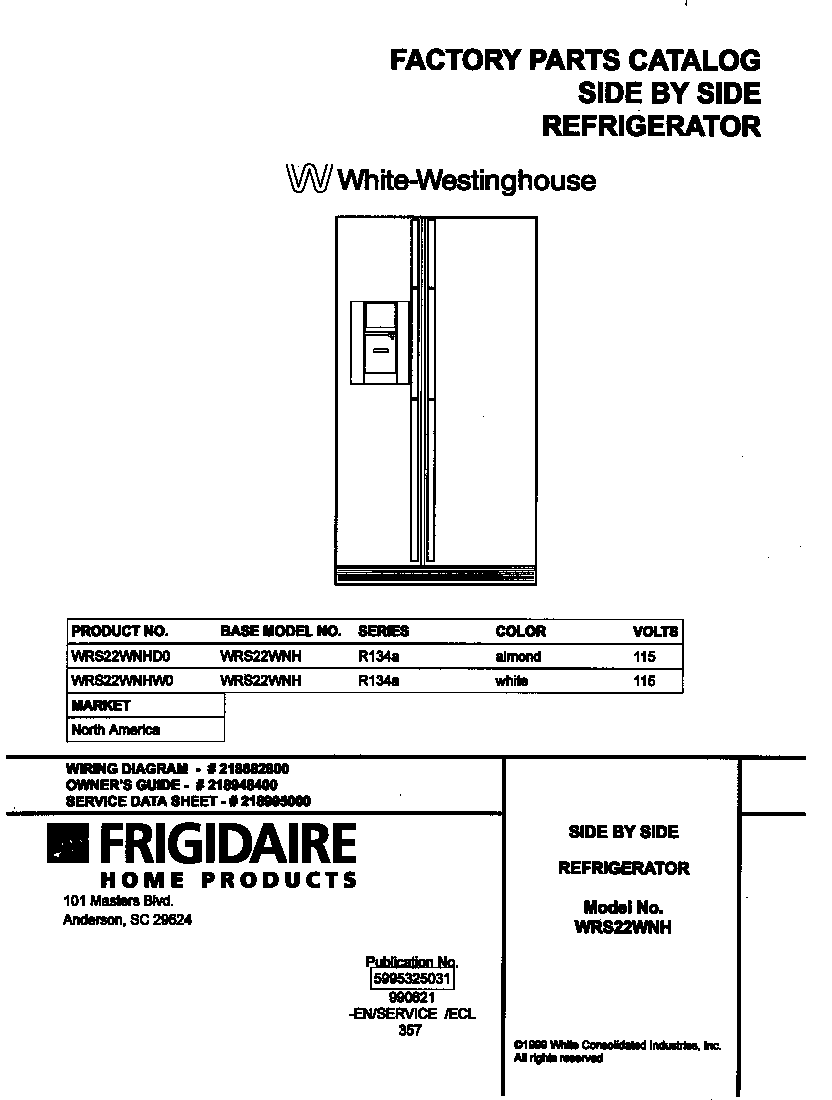 White-Westinghouse WRS22WNHD0 cover diagram