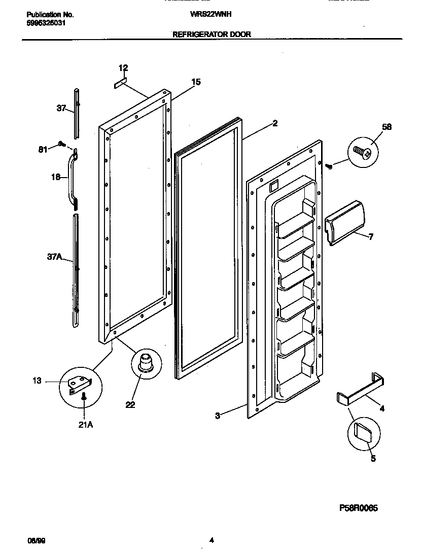 White-Westinghouse WRS22WNHD0 refr door diagram