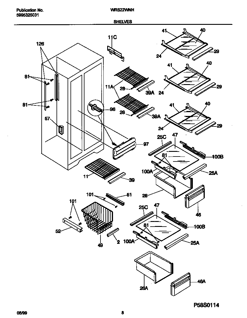 White-Westinghouse WRS22WNHD0 shelves diagram