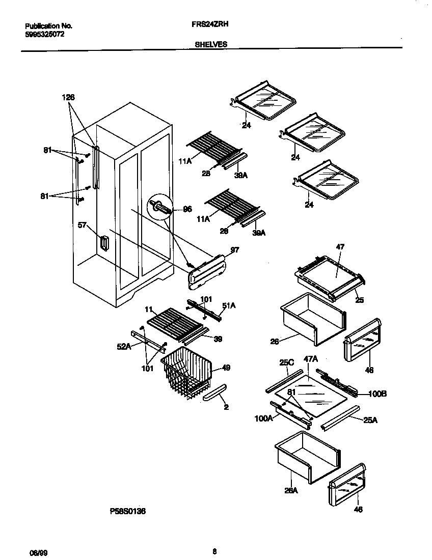 Frigidaire FRS24ZRHD1 shelves diagram