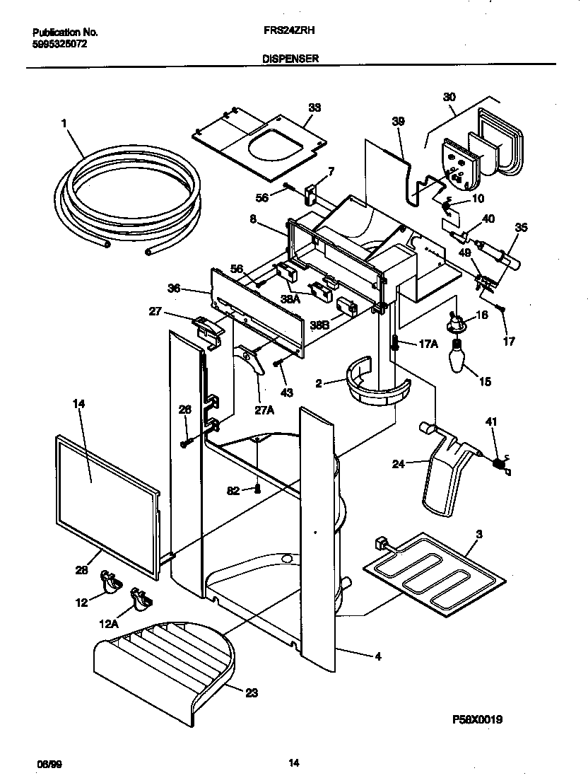 Frigidaire FRS24ZRHD1 ice dispenser diagram