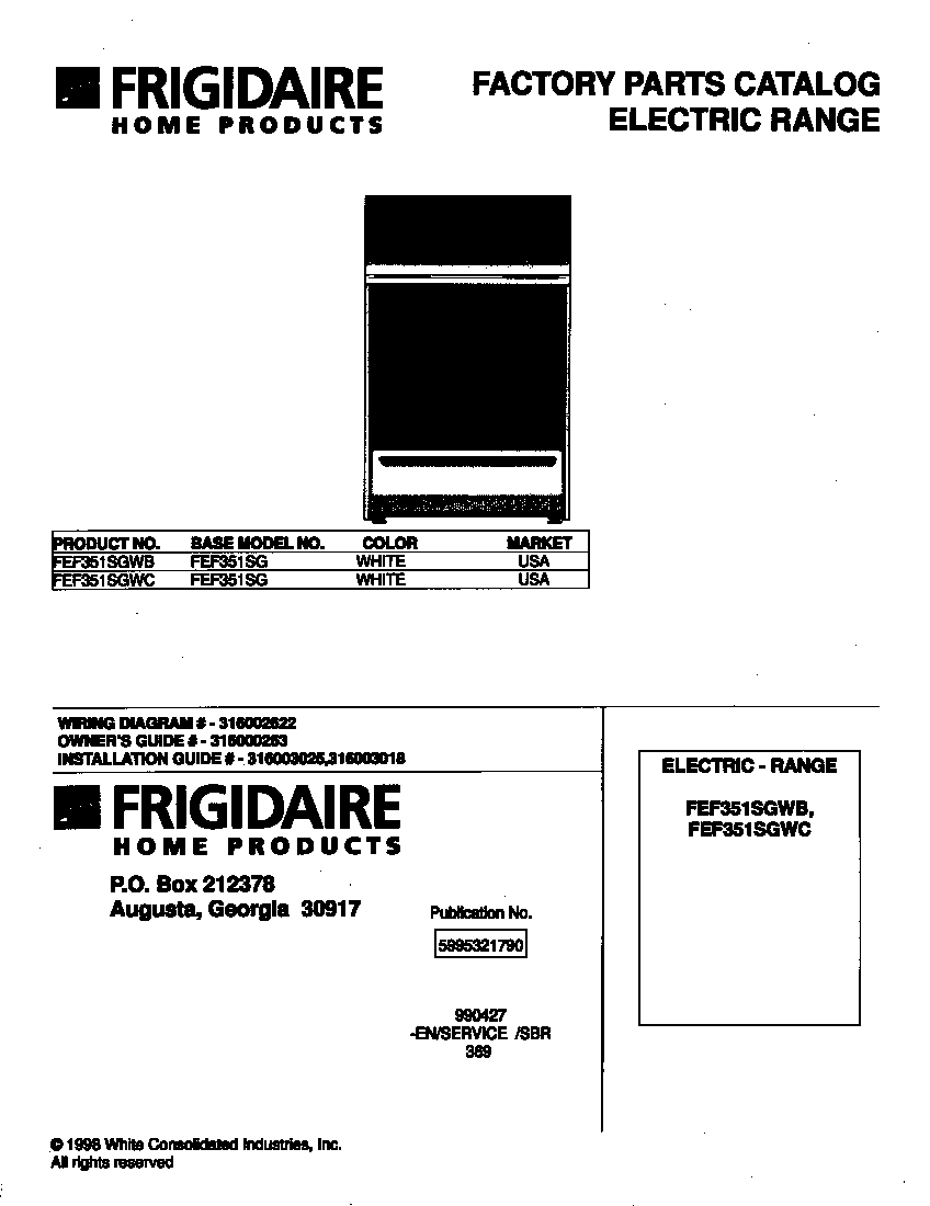 Frigidaire FEF351SGWC cover diagram