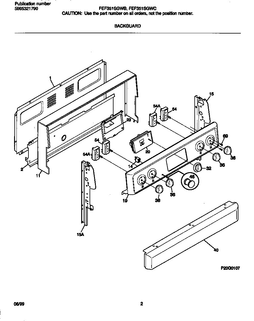 Frigidaire FEF351SGWC backguard diagram