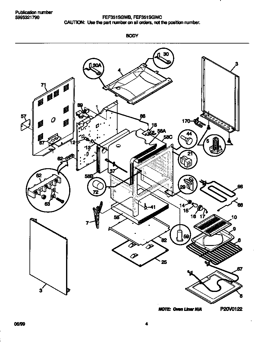 Frigidaire FEF351SGWC body diagram