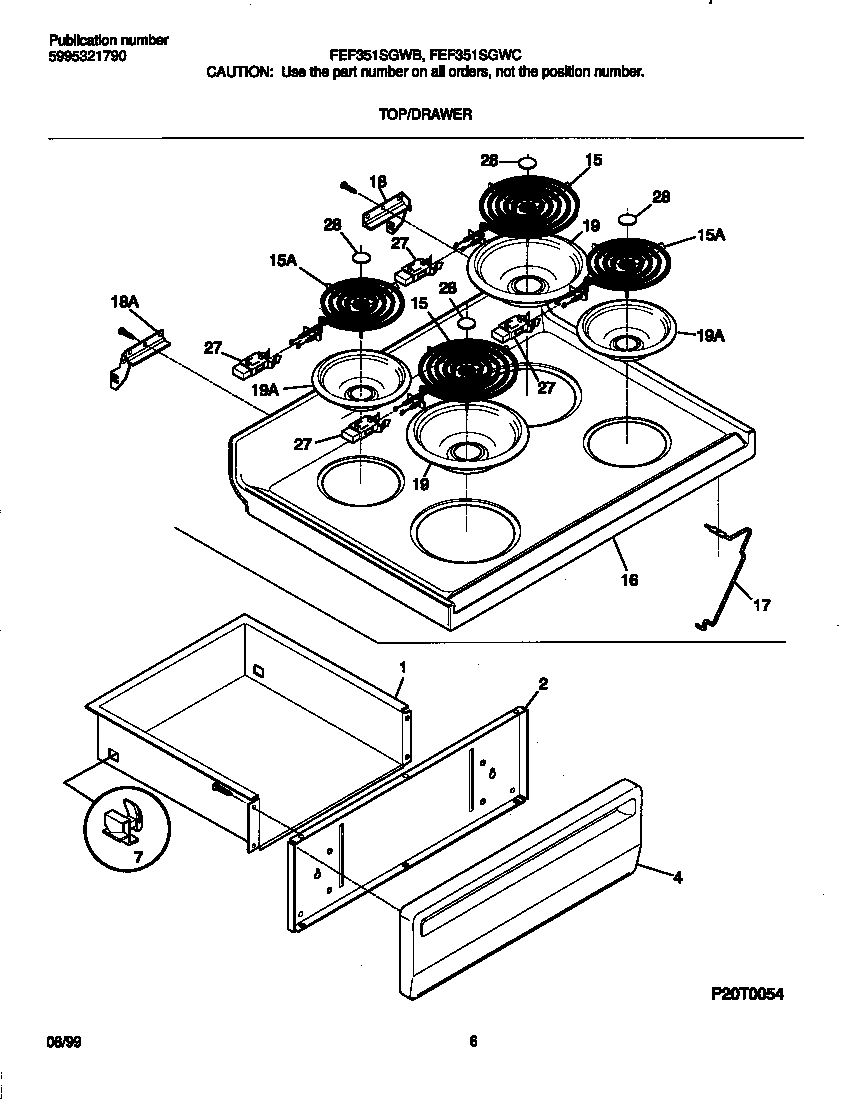 Frigidaire FEF351SGWC top/drawer diagram
