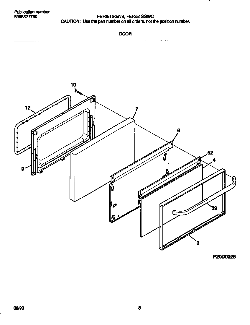 Frigidaire FEF351SGWC door diagram