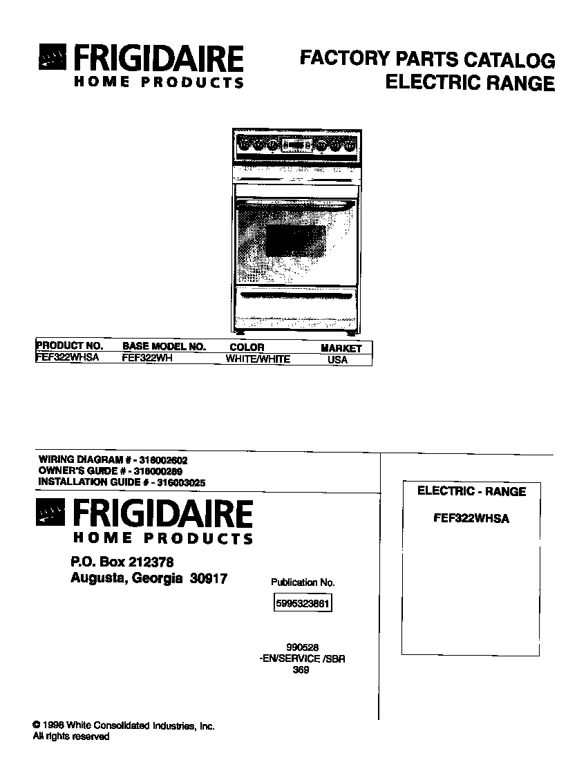 Frigidaire FEF322WHSA cover diagram