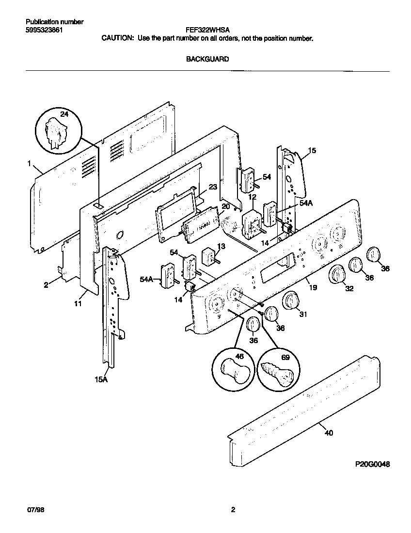 Frigidaire FEF322WHSA backguard diagram