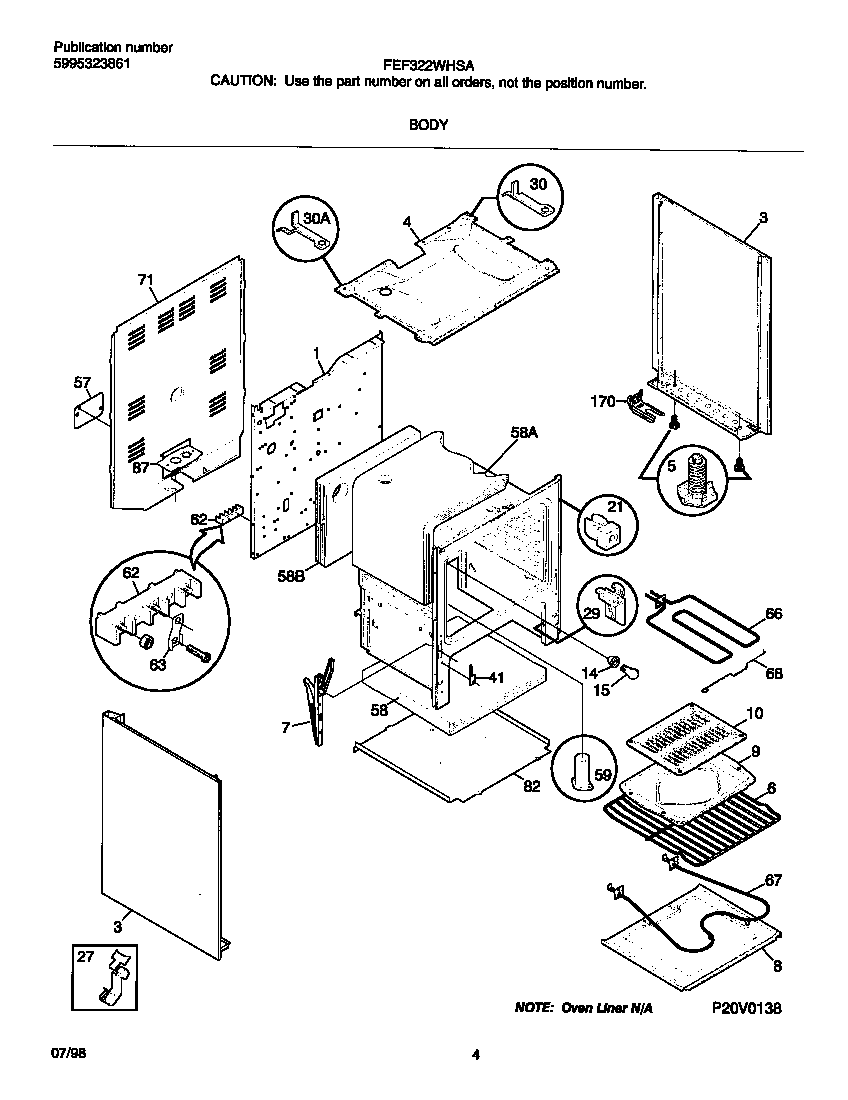 Frigidaire FEF322WHSA body diagram
