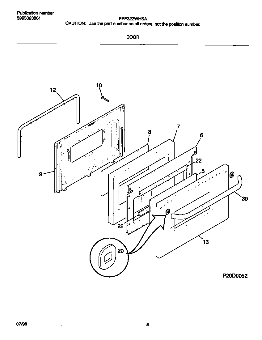 Frigidaire FEF322WHSA door diagram