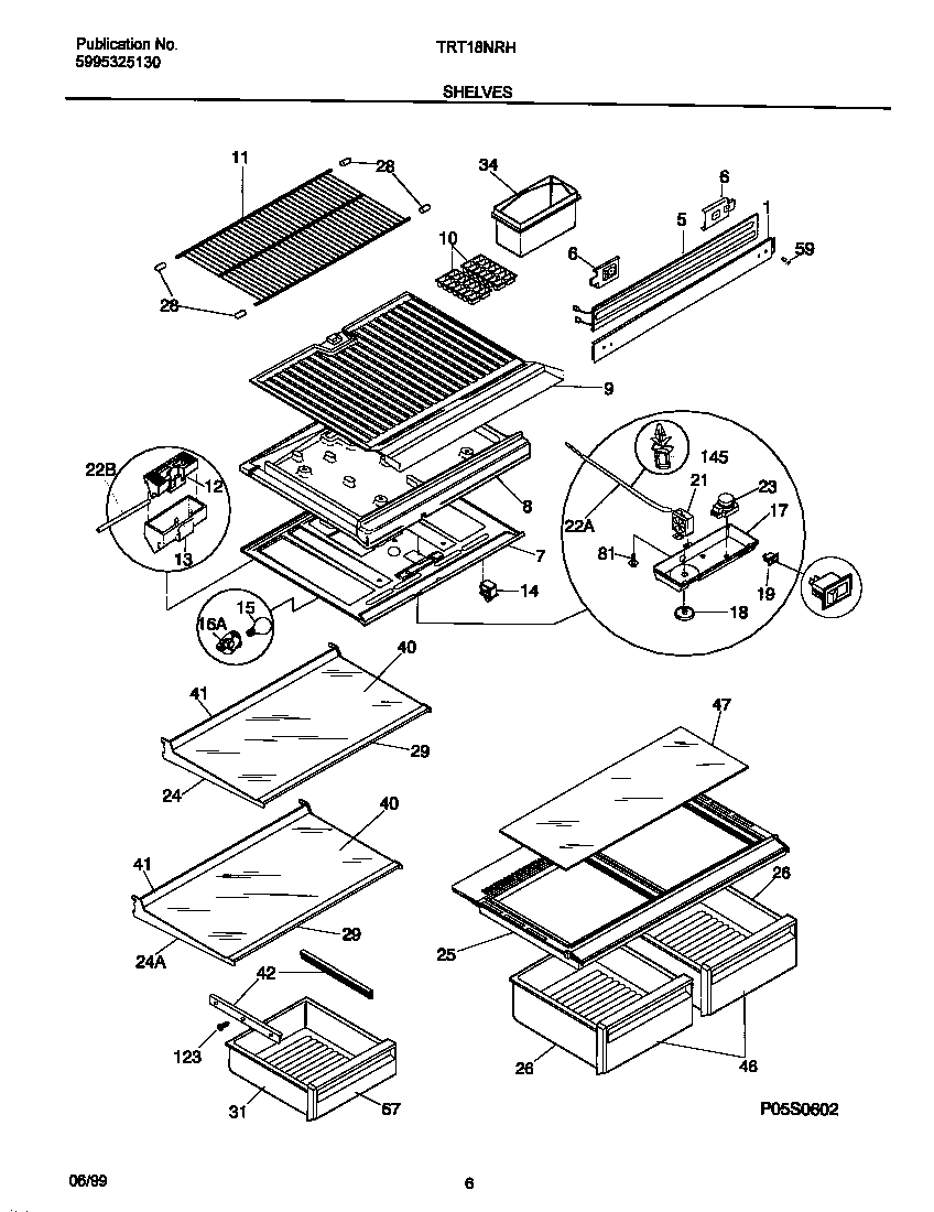 Frigidaire TRT18NRHW0 shelves diagram
