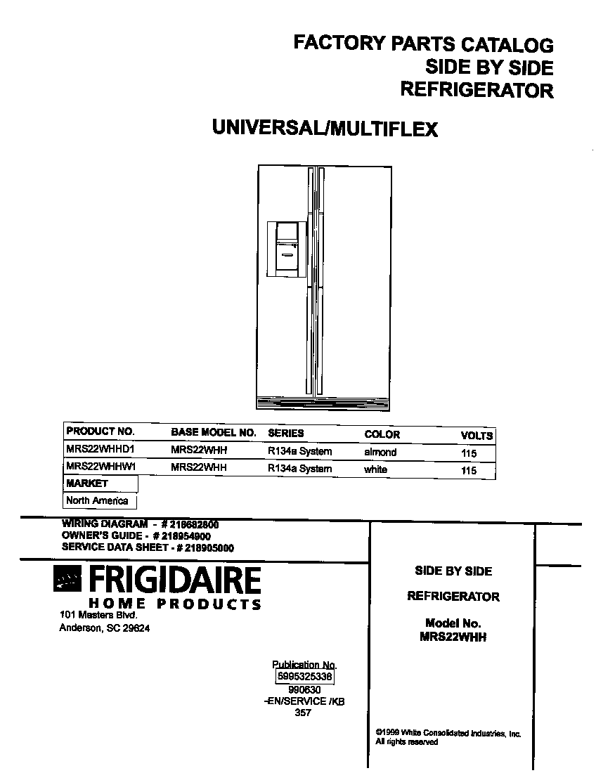 Universal/Multiflex (Frigidaire) MRS22WHHW1 cover diagram