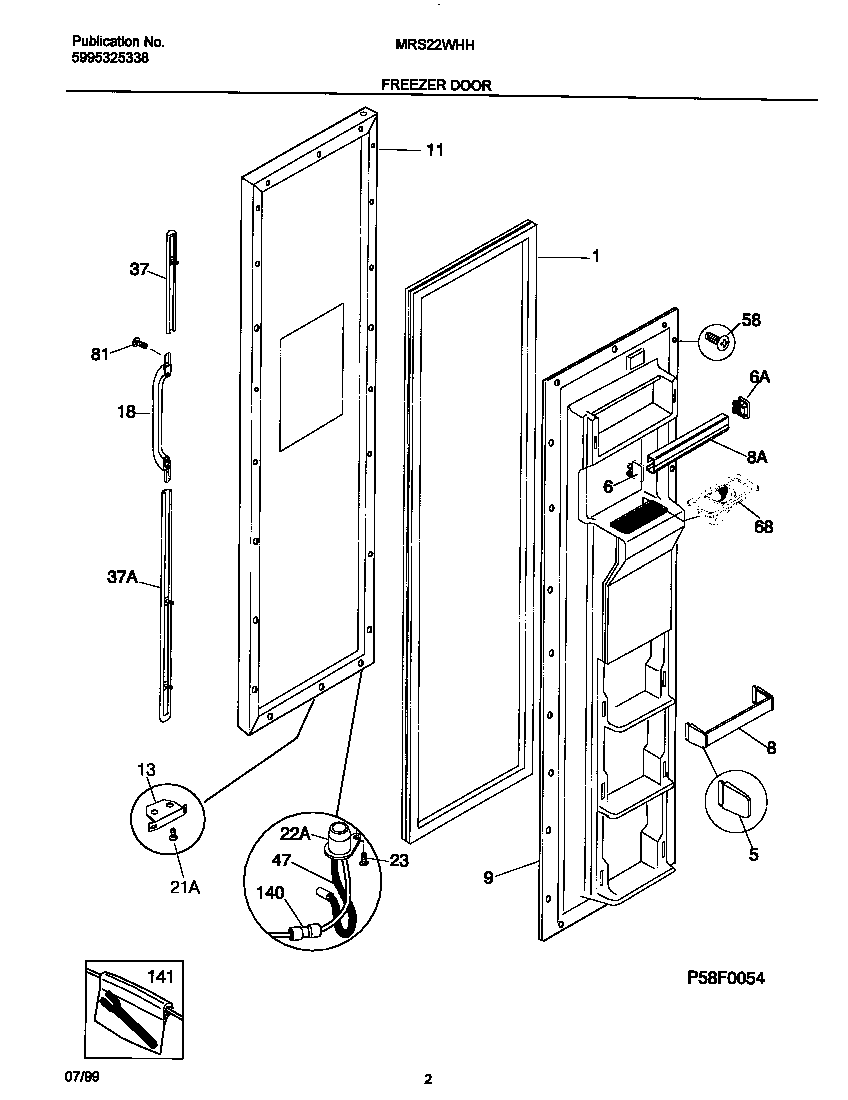 Universal/Multiflex (Frigidaire) MRS22WHHW1 frzr door diagram