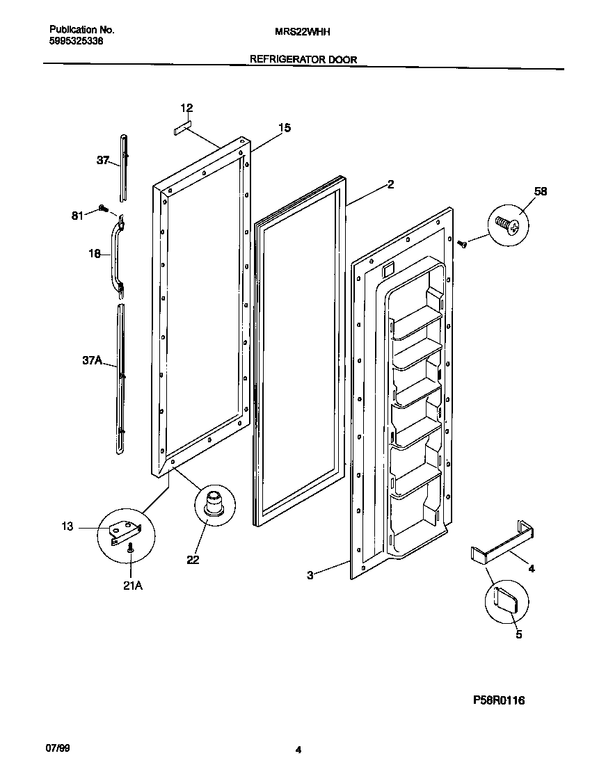 Universal/Multiflex (Frigidaire) MRS22WHHW1 refr door diagram