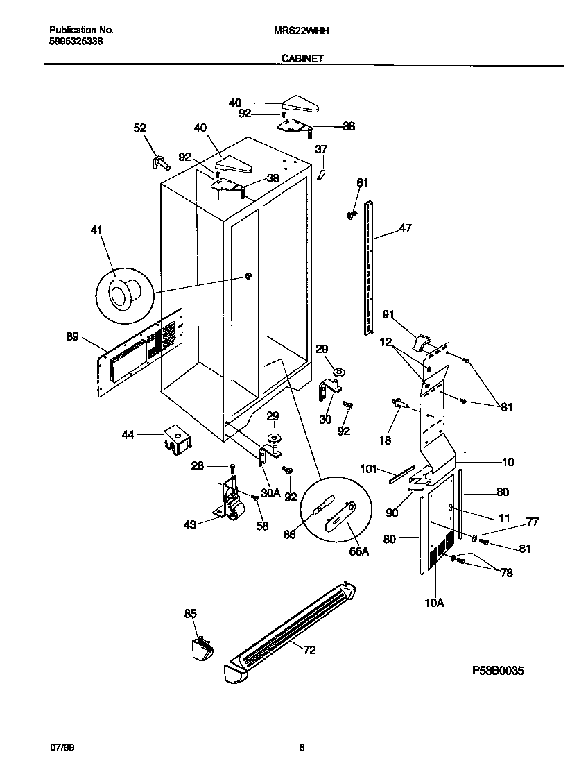 Universal/Multiflex (Frigidaire) MRS22WHHW1 cabinet diagram