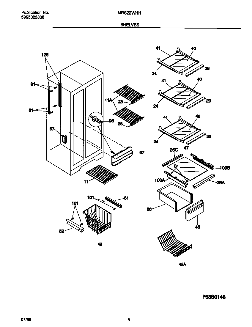 Universal/Multiflex (Frigidaire) MRS22WHHW1 shelves diagram
