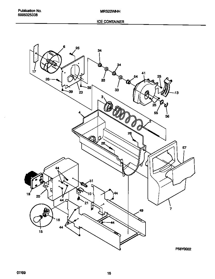 Universal/Multiflex (Frigidaire) MRS22WHHW1 ice container diagram
