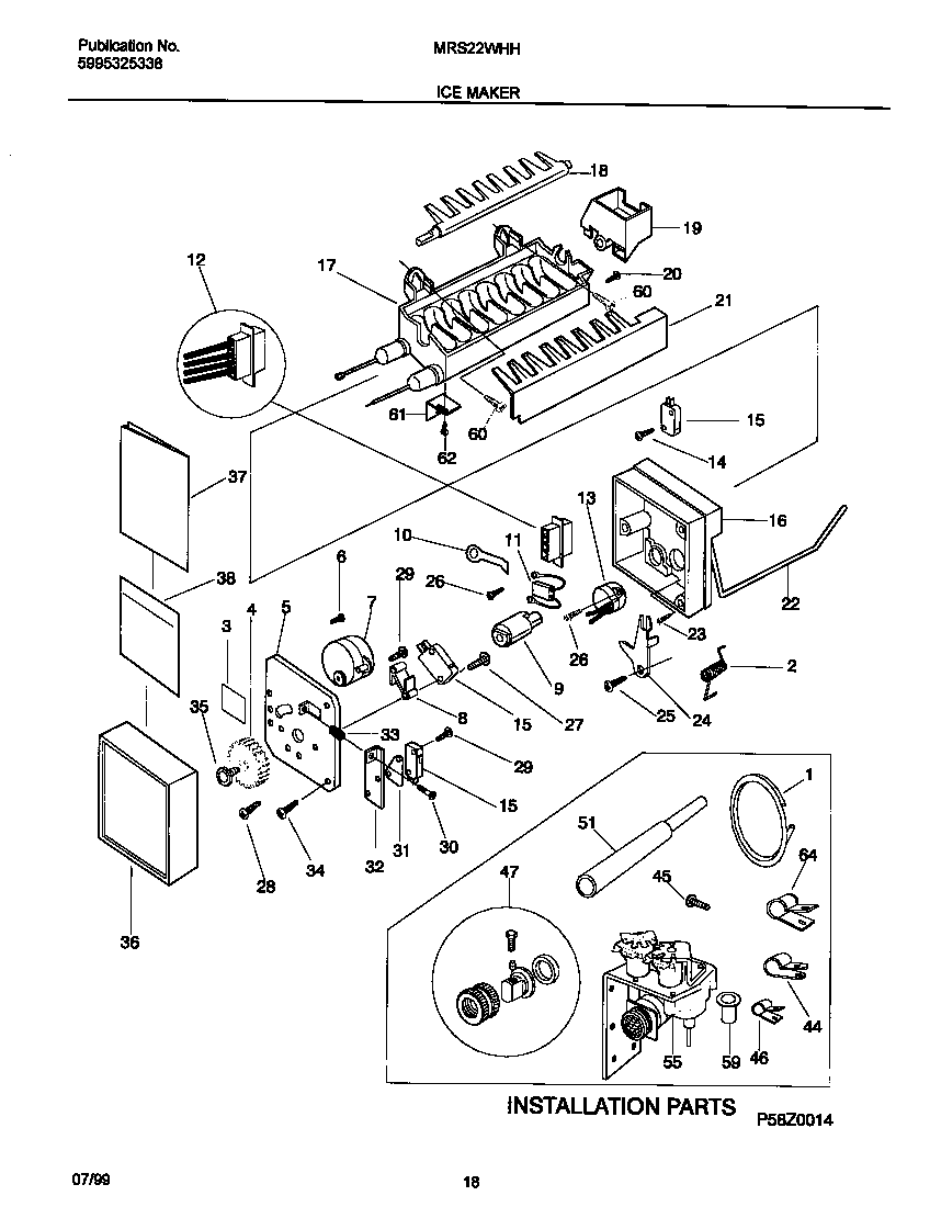 Universal/Multiflex (Frigidaire) MRS22WHHW1 ice maker diagram