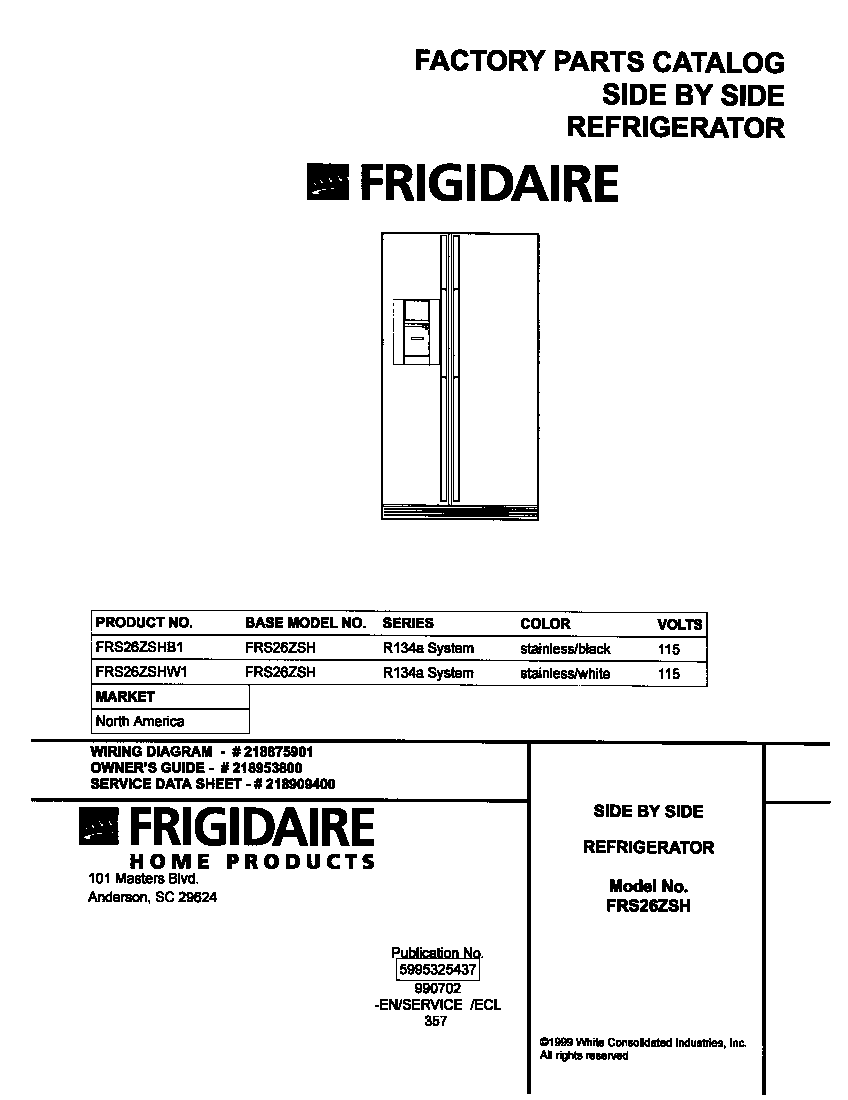 Frigidaire FRS26ZSHW1 cover diagram
