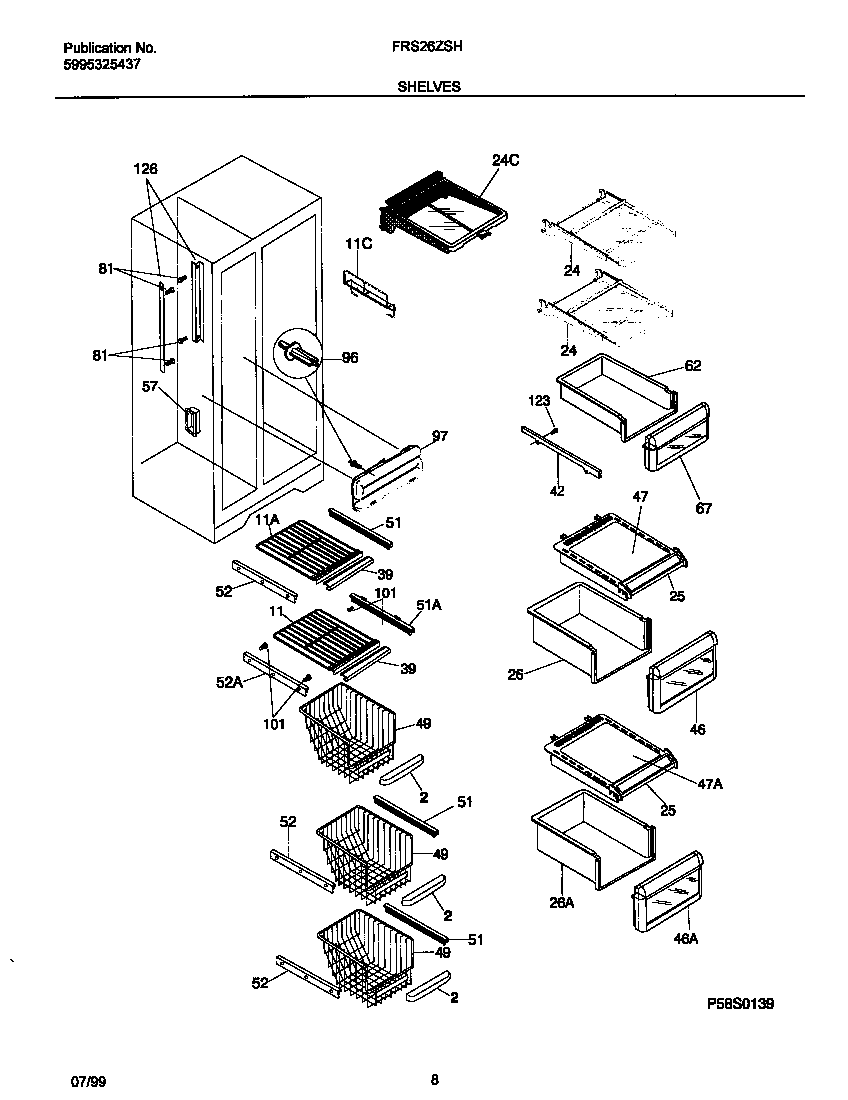 Frigidaire FRS26ZSHW1 shelves diagram