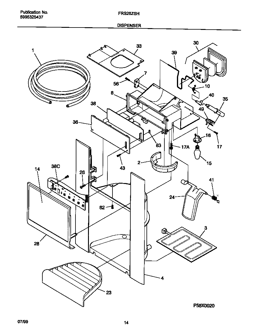 Frigidaire FRS26ZSHW1 ice dispenser diagram
