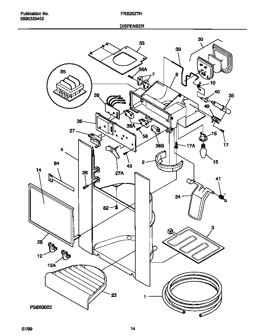 Frigidaire FRS26ZTHB1 ice dispenser diagram