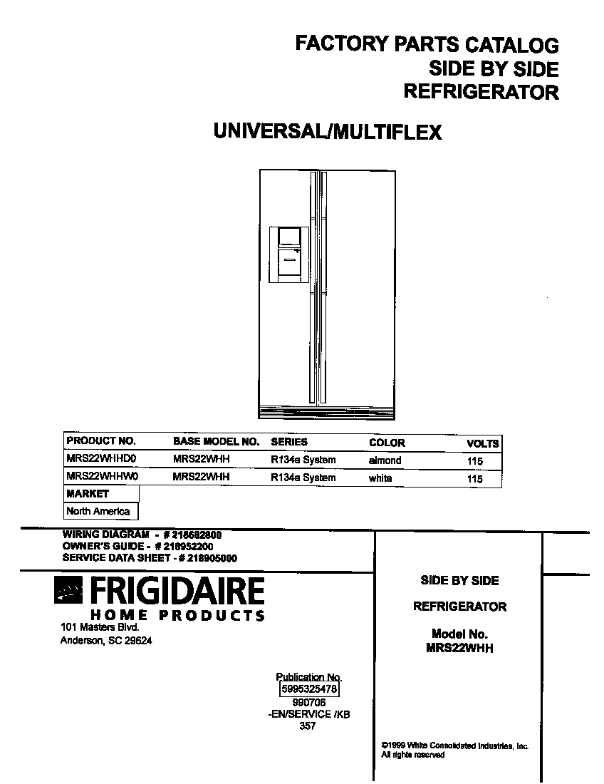 Universal/Multiflex (Frigidaire) MRS22WHHD0 cover diagram