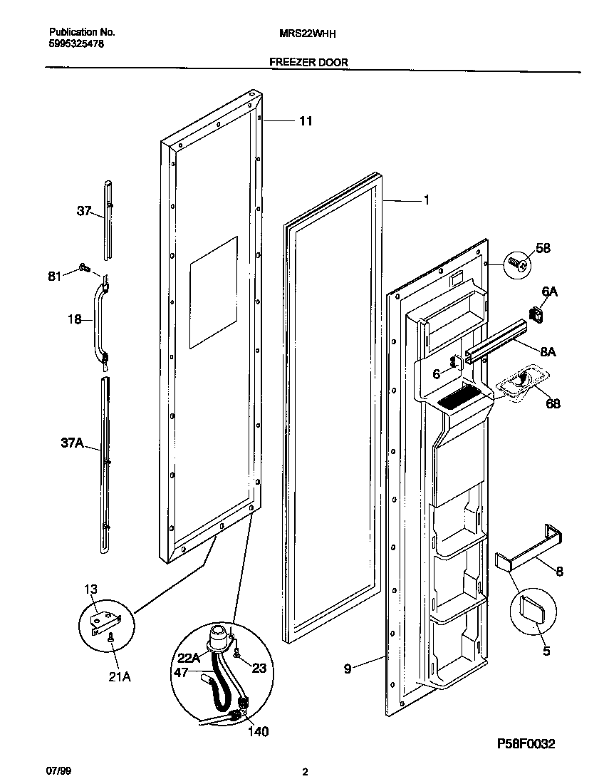 Universal/Multiflex (Frigidaire) MRS22WHHD0 frzr door diagram