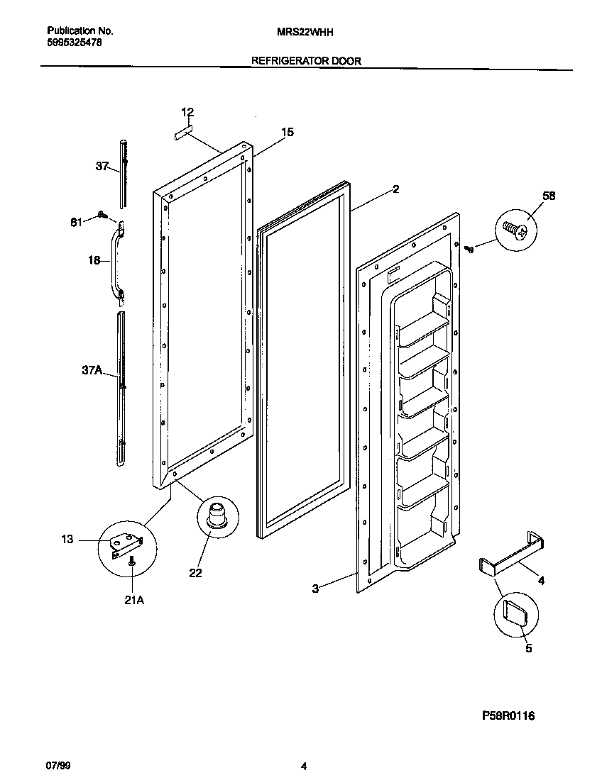 Universal/Multiflex (Frigidaire) MRS22WHHD0 refr door diagram