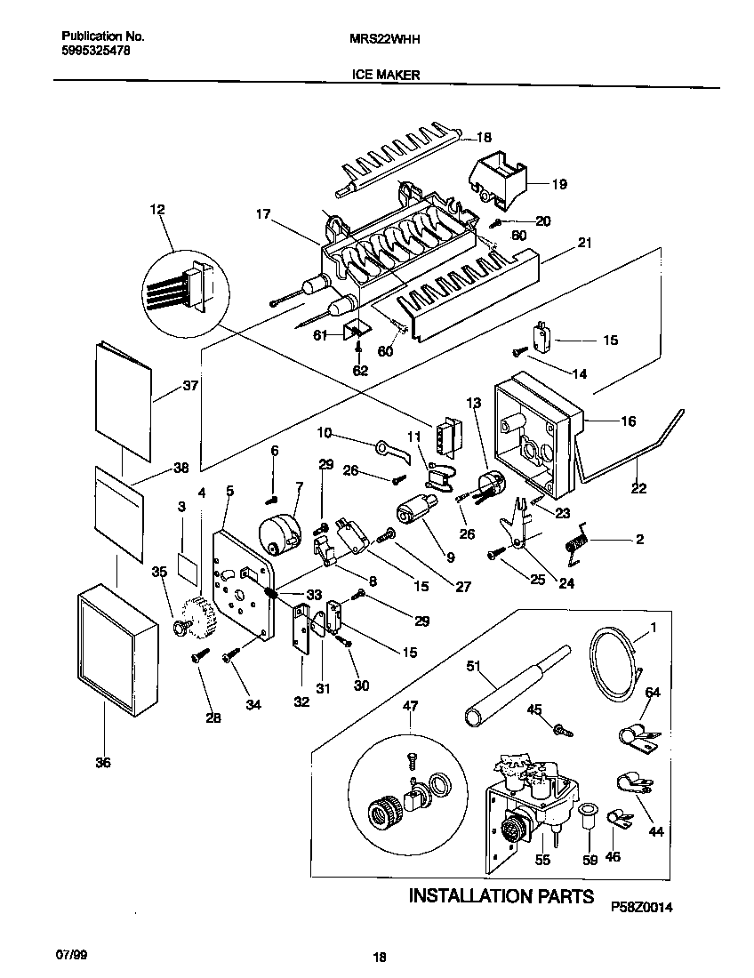 Universal/Multiflex (Frigidaire) MRS22WHHD0 ice maker diagram