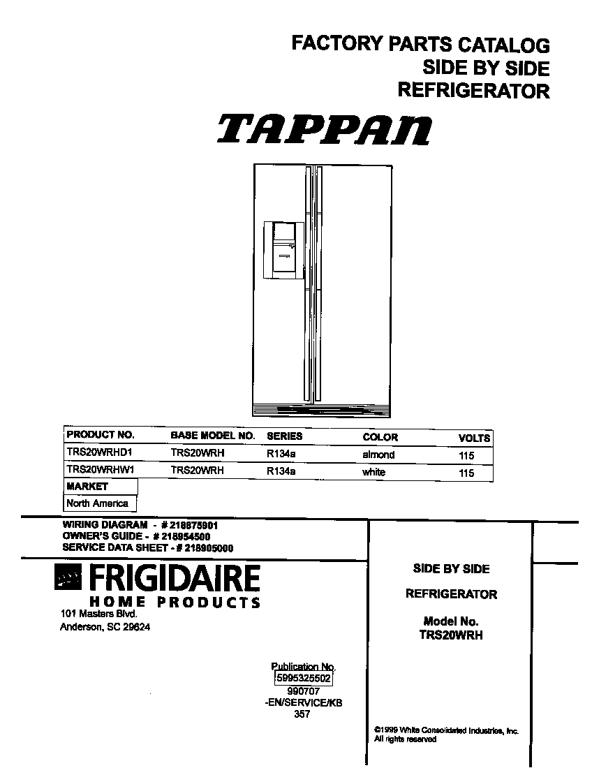 Tappan TRS20WRHW1 cover diagram