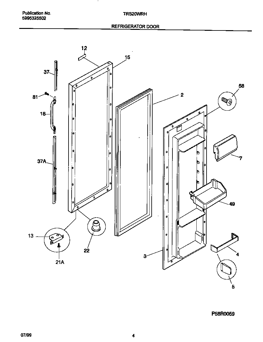 Tappan TRS20WRHW1 refr door diagram