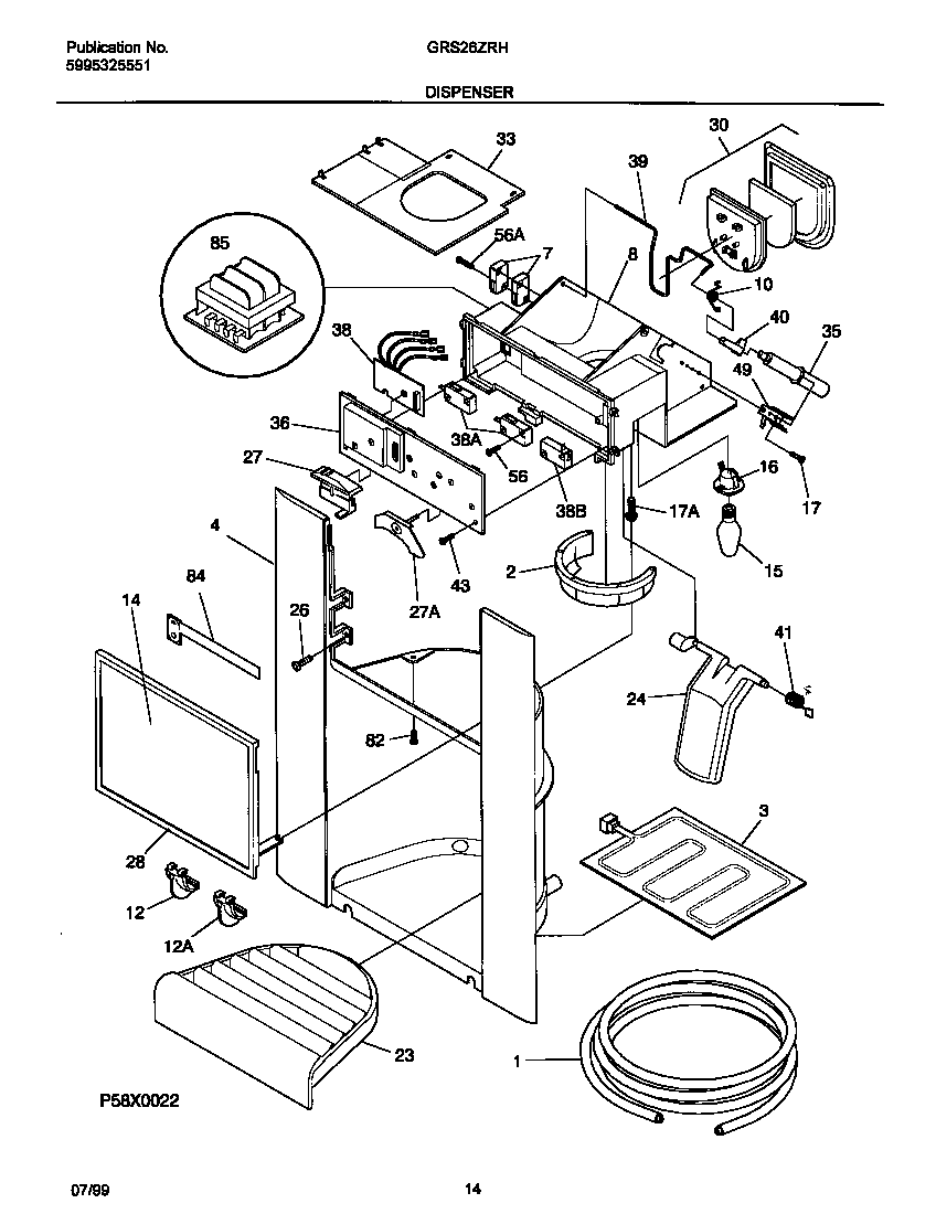 Gibson GRS26ZRHW1 ice dispenser diagram