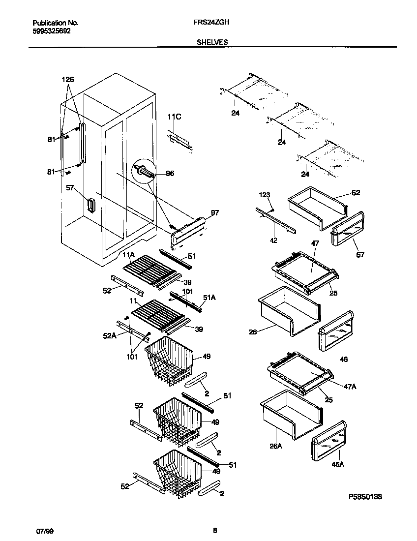 Frigidaire FRS24ZGHB2 shelves diagram