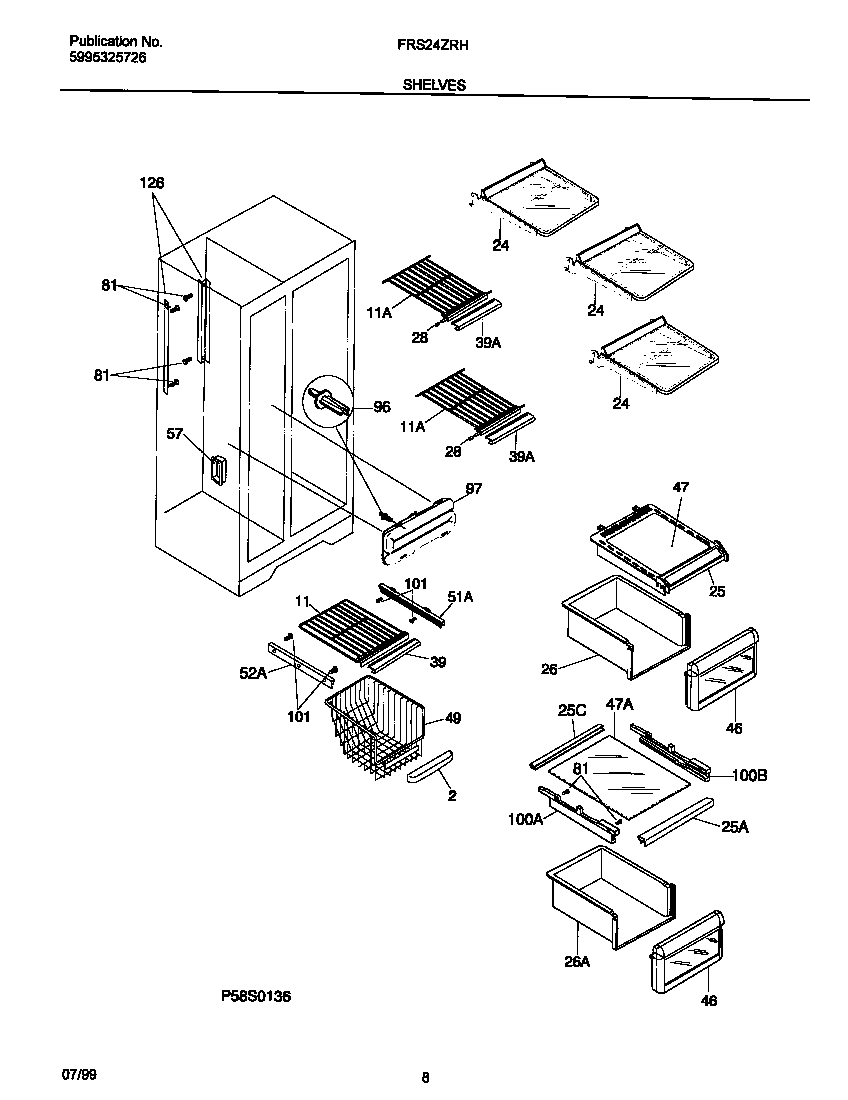 Frigidaire FRS24ZRHB2 shelves diagram