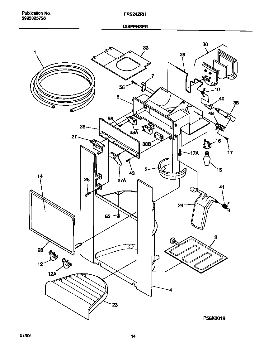 Frigidaire FRS24ZRHB2 ice dispenser diagram