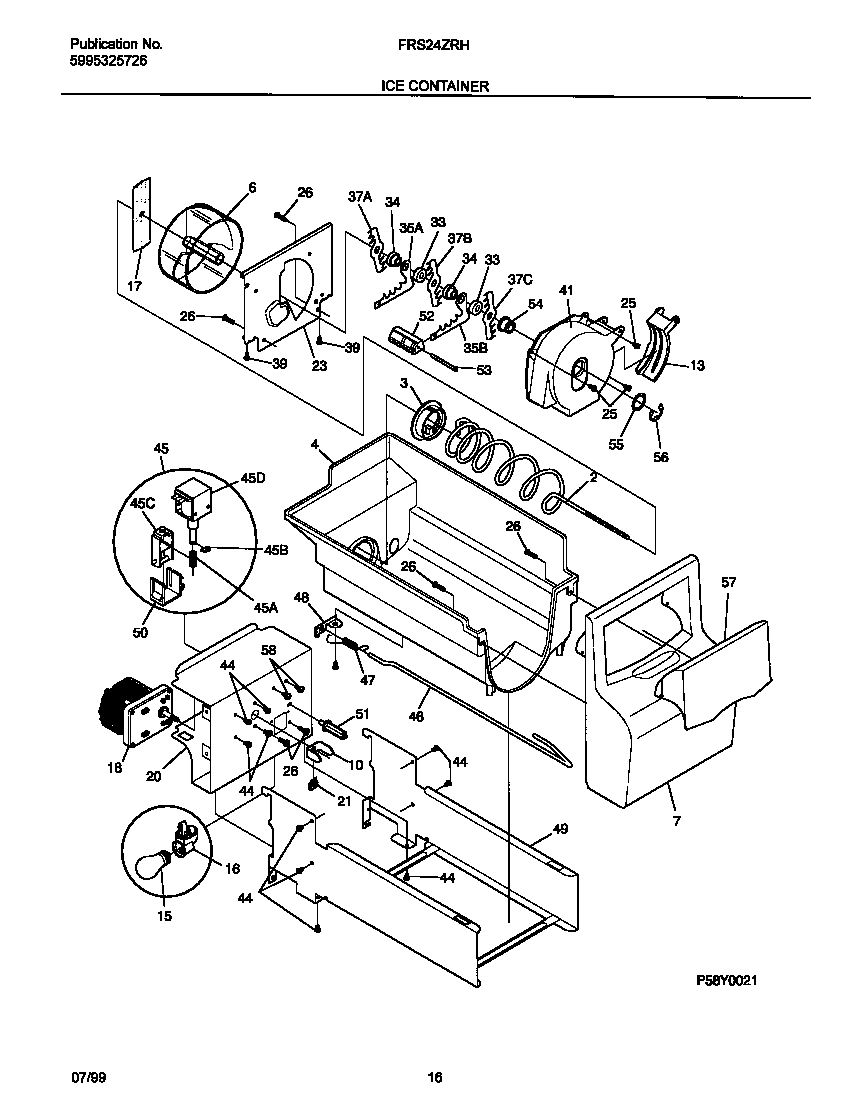 Frigidaire FRS24ZRHB2 ice container diagram