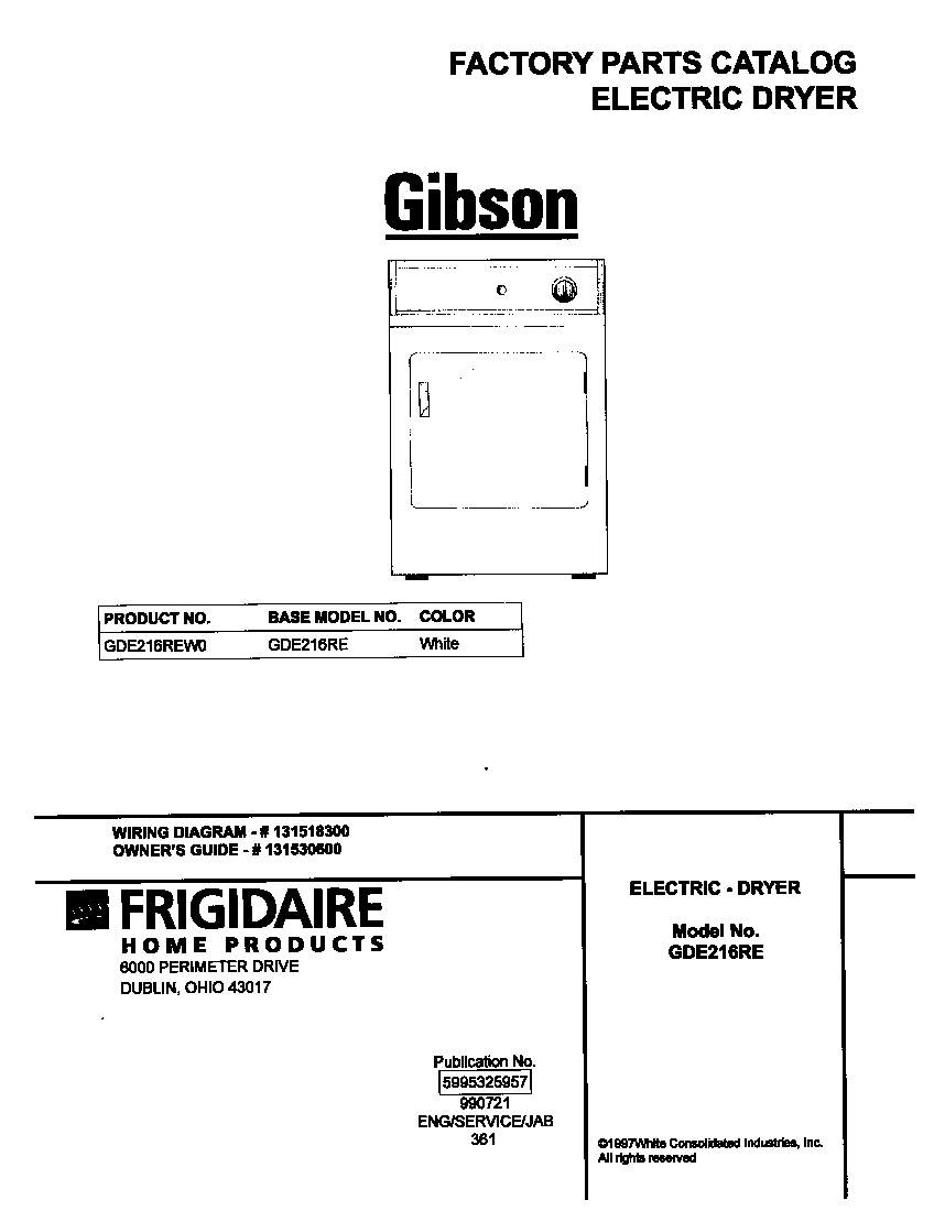 Gibson GDE216REW0 cover diagram