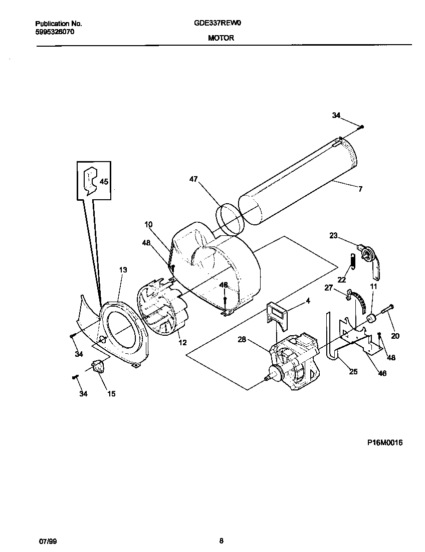 Frigidaire GDE337REW0 p16m0016 motor,blower diagram