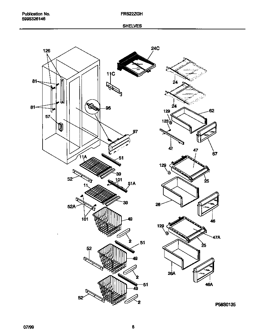 Frigidaire FRS22ZGHW1 shelves diagram